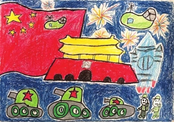 National Day military parade crayon drawing