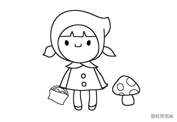 Little Red Riding Hood picking mushrooms