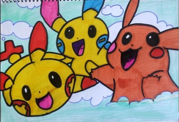 Childrens Comics Three Cute Pikachus