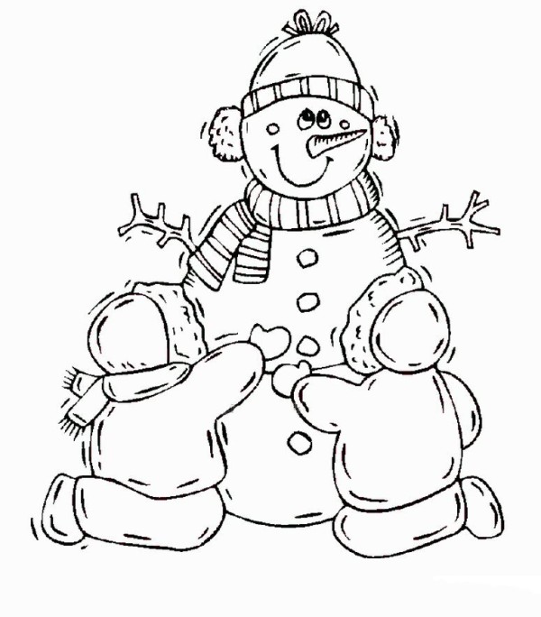 Childrens simple drawing of snowman