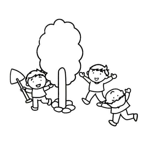 Arbor Day simple drawing material boys planting trees