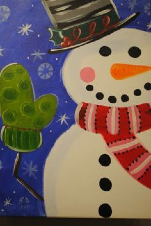 Snowman saying hello winter childrens painting online