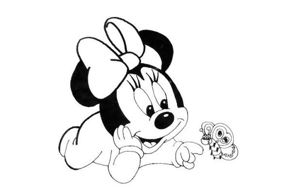 3 simple drawings of Minnie Mouse