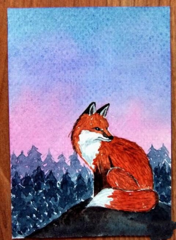 Beautiful red fox watercolor animal painting award-winning work shared