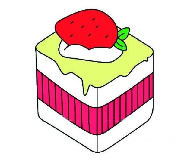 Drawing simple strokes of strawberry cake step by step