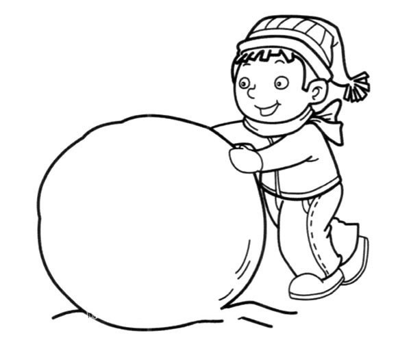 little boy rolling snowball