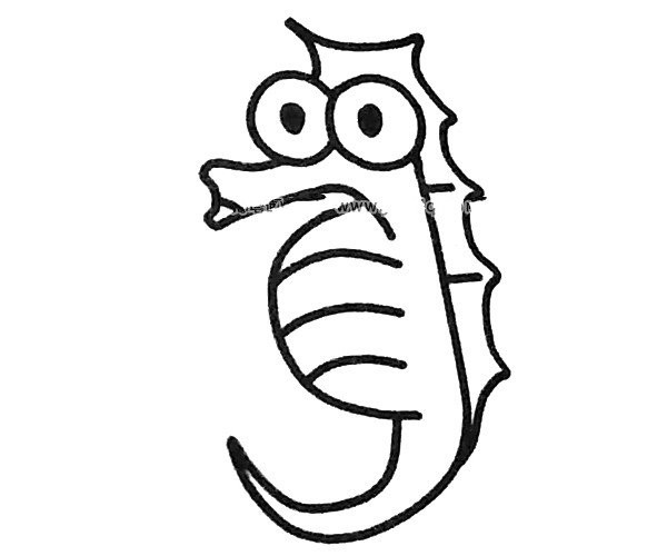 A set of cute cartoon seahorse simple drawing pictures