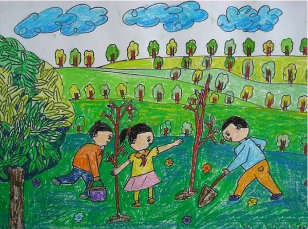 The little sapling stood up and shared the painting about Arbor Day