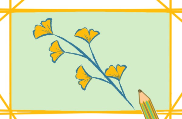 Draw ginkgo branches step by step with simple strokes