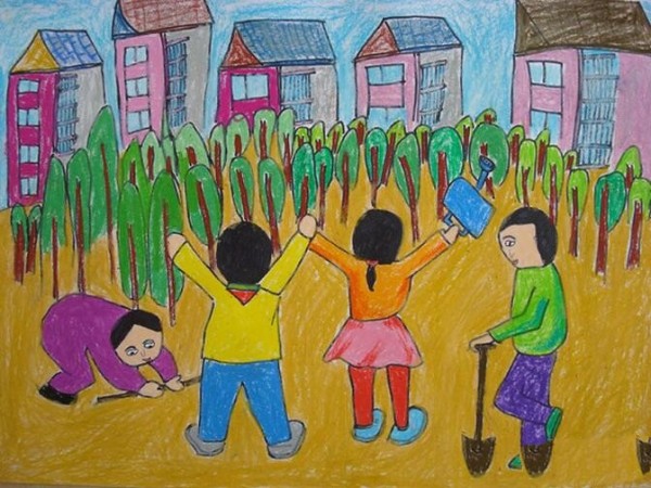 Appreciation of primary school students' paintings on Arbor Day - Building a Beautiful Home Together