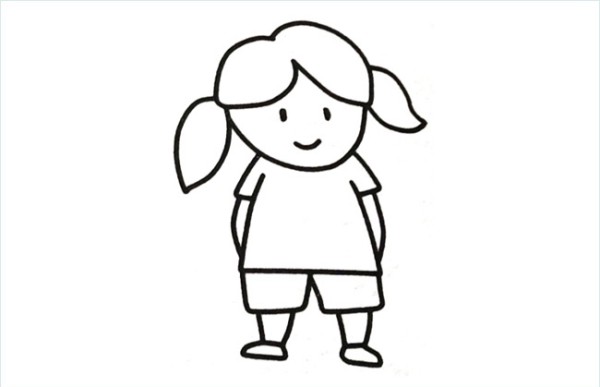 Simple drawing picture of little girl with pigtails