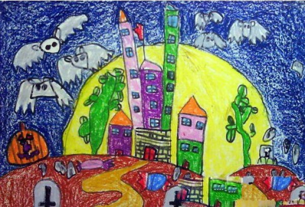 Halloween childrens drawing pictures-mysterious castle