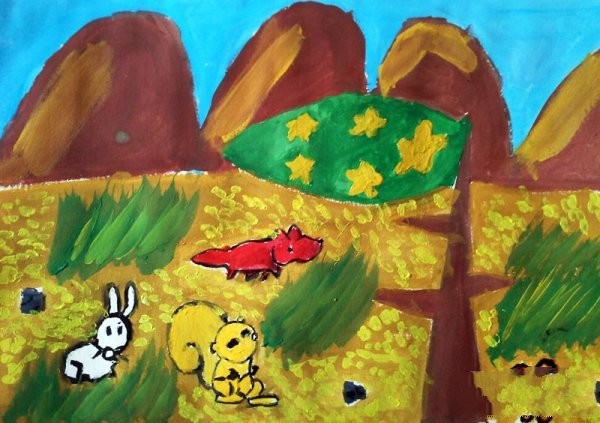 Collection of childrens watercolor paintings-National Day for little animals