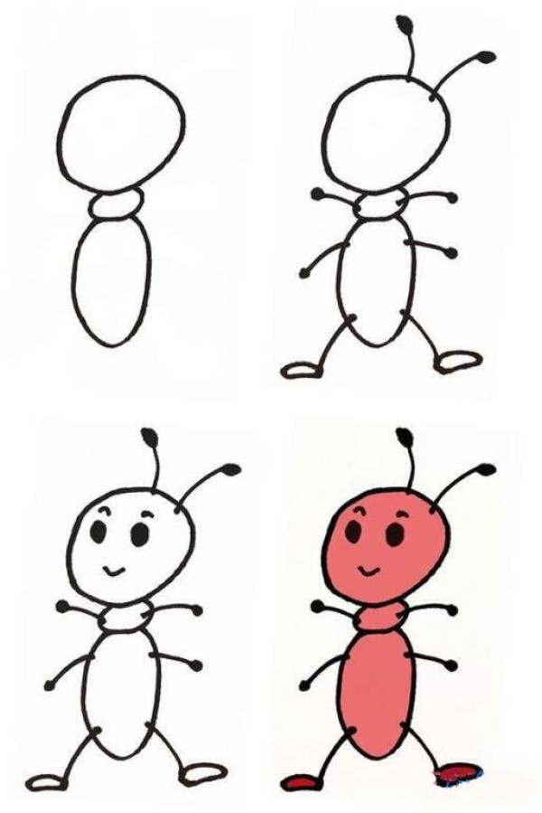 How to draw cartoon ant step by step coloring simple picture