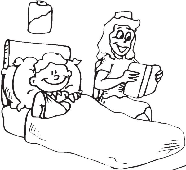 Sister nurse accompanies me to read a book, simple drawing