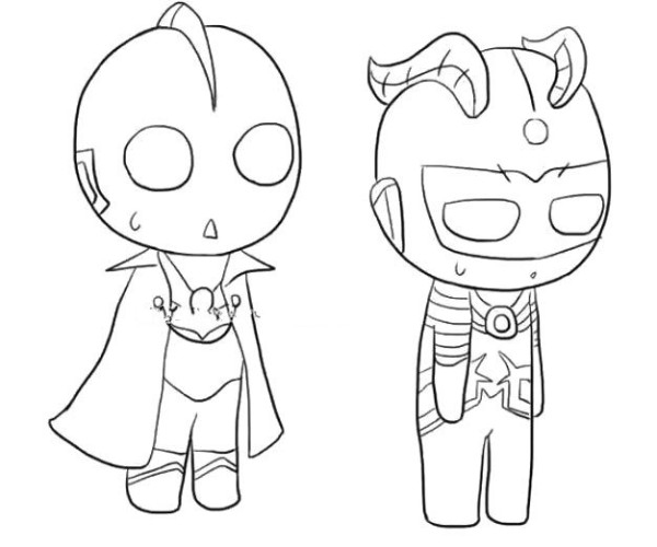 Cute Q version of the first generation Ultraman and Ultraman Zero combination