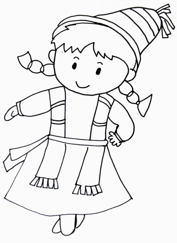 Simple drawing of Kazakh little girl