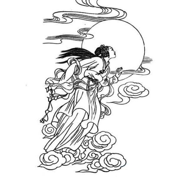 Simple strokes of Chang'e flying to the moon