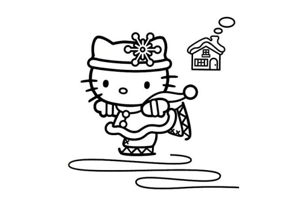 Skiing Hello Kitty simple drawing