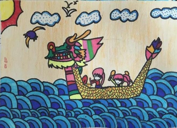 Dragon Boat Festival scene painting: interesting dragon boat race