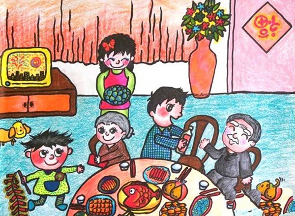 A complete collection of childrens paintings of 2017 Chinese New Year pictures