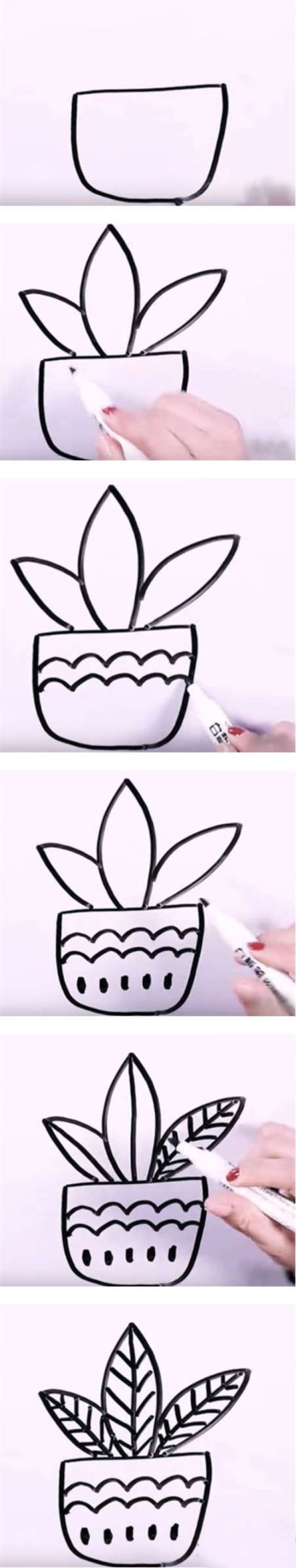 How to draw Dieffenbachia potted plant