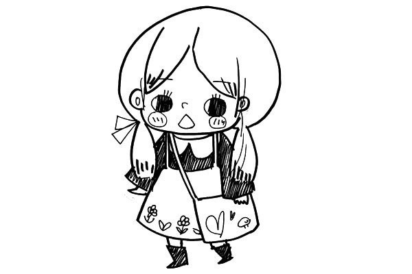 A cute simple drawing of a little girl that can be done with just one pen