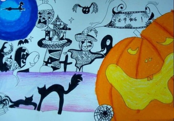 Halloween creative childrens drawing-Halloween big pumpkin