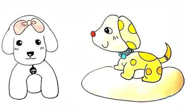 How to draw cartoon cute white puppy and yellow spotted puppy