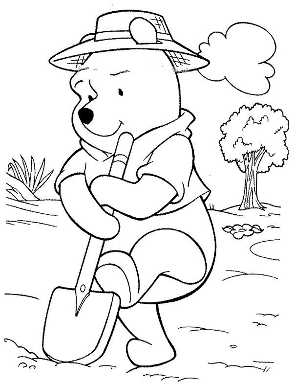 Winnie the Pooh working in the garden