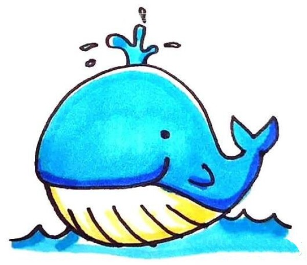 How to draw a cartoon whale in kindergarten