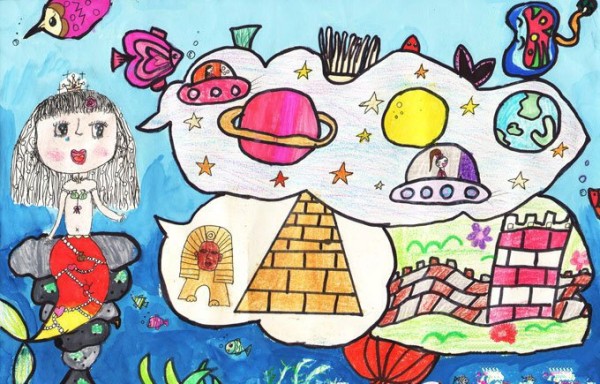 Childrens drawing of mermaids dream