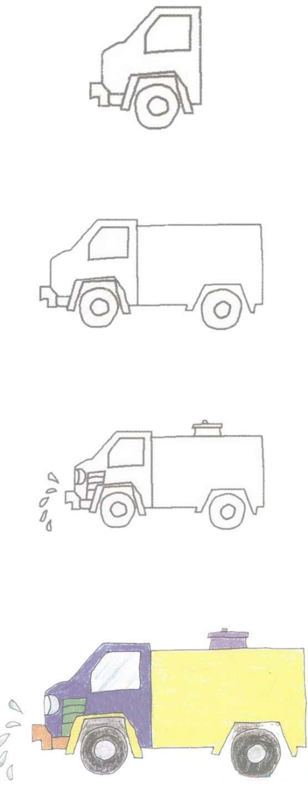 Simple drawing of color sprinkler truck