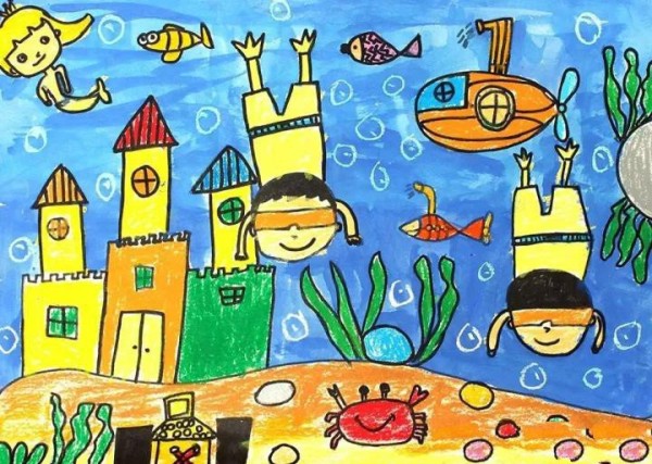 Award-winning childrens paintings on the theme of underwater world