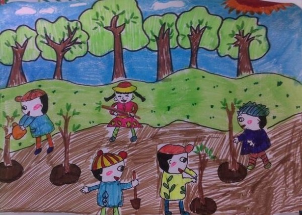 Childrens Arbor Day themed painting: Our Arbor Day