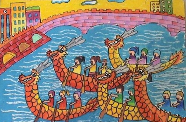 Childrens paintings of Dragon Boat Festival-Happy Dragon Boat Festival