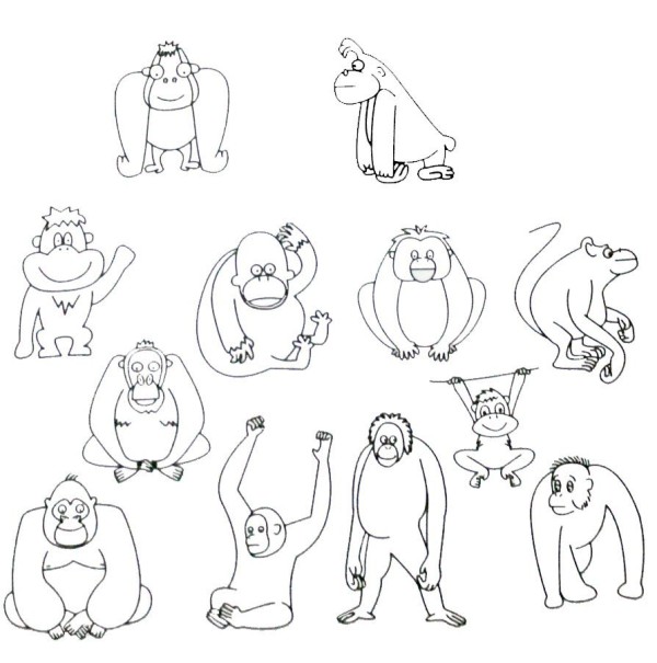 Orangutan simple drawing examples and drawing steps