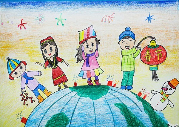 A complete collection of childrens paintings for the 2017 Spring Festival