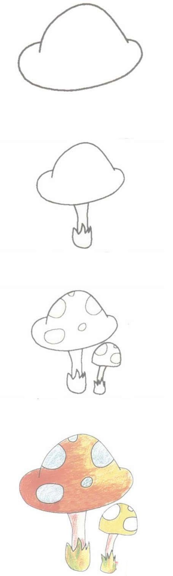 Simple drawing of colorful mushrooms