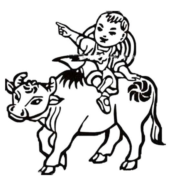 Simple drawing picture of Qingming Festival poem illustrations. The shepherd boy points to Xinghua Village in the distance.