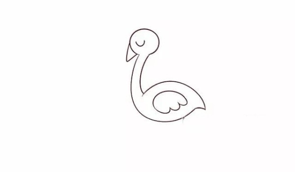 Draw a simple drawing of a walking flamingo