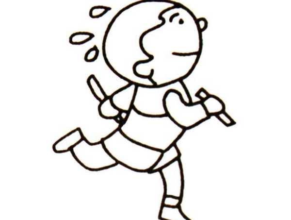 Simple drawing of little boy running relay race