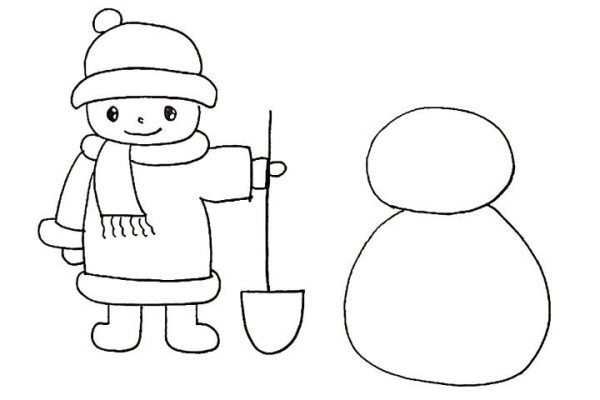 How to draw a little boy making a snowman