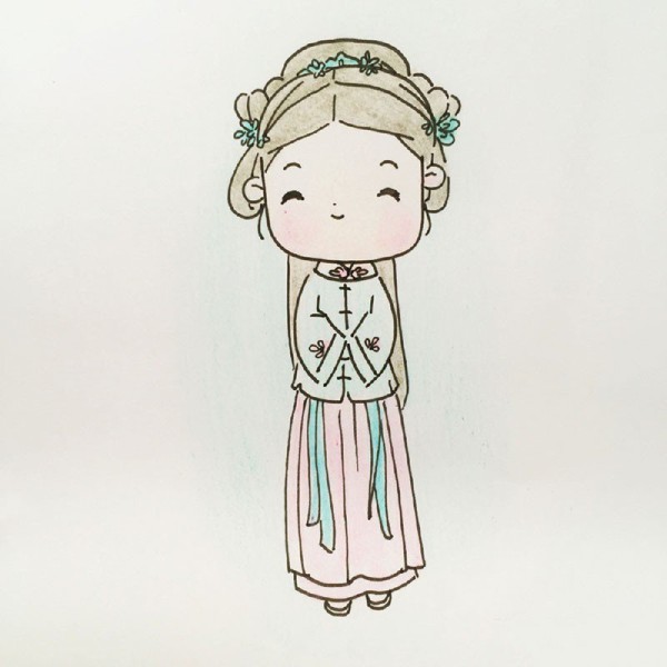 Simple drawing pictures of little girls in Chinese style Hanfu