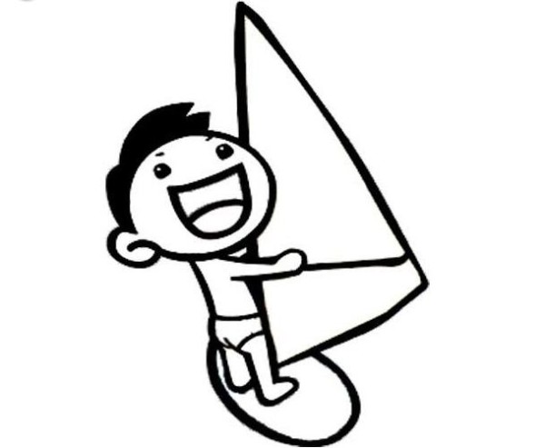 Simple drawing of little boy surfing