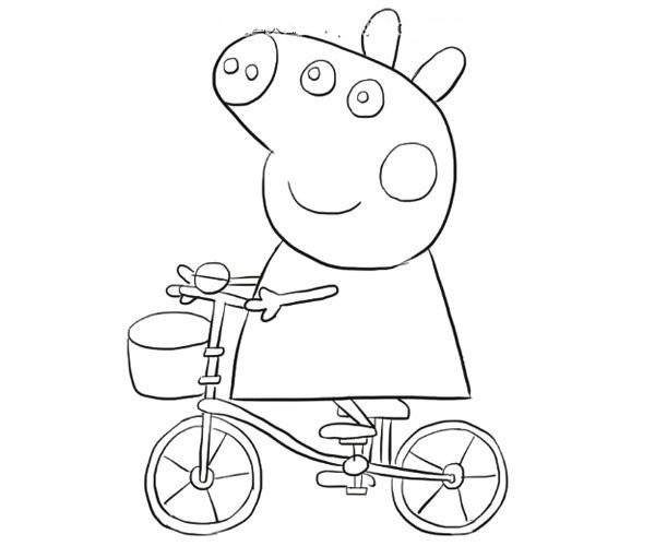 Learn to draw Peppa Pig riding a bicycle step by step