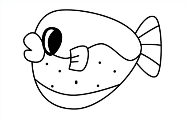 The simple drawing of cute little puffer fish includes step-by-step pictures