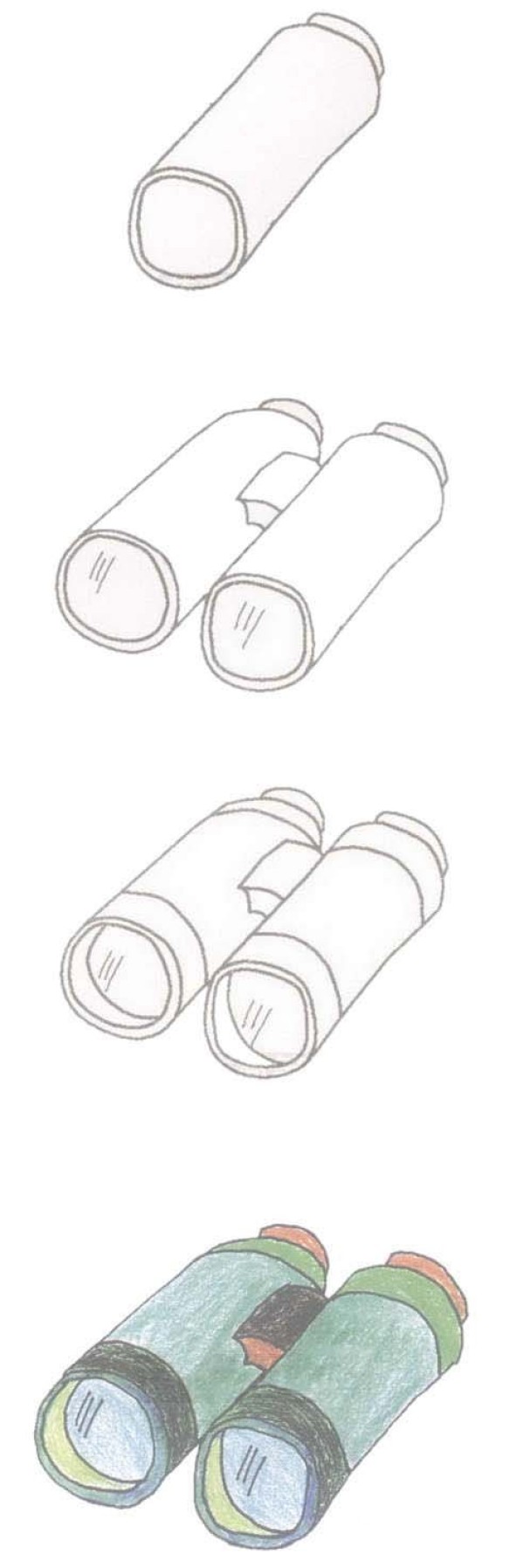 Step by step drawing of childrens telescope with simple strokes