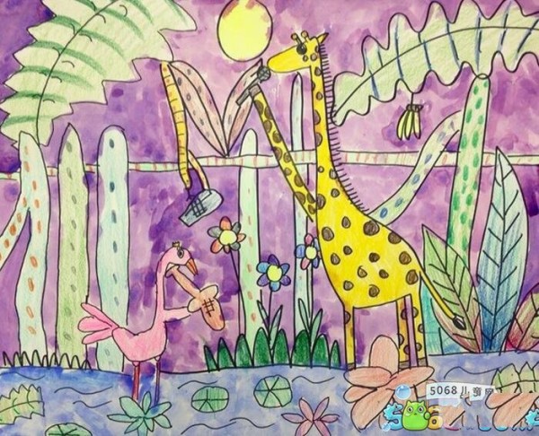 Simple animal scene paintings: giraffe and flamingo