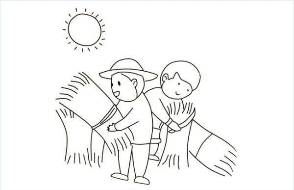 A simple picture of a farmers uncle harvesting wheat under the scorching sun